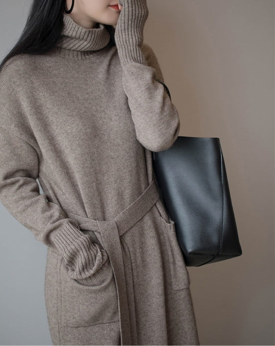 【Dress】3色展開ハイネックニットワンピース W9575