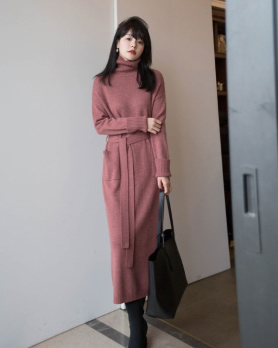 【Dress】3色展開ハイネックニットワンピース W9575