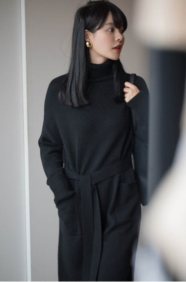 【Dress】3色展開ハイネックニットワンピース W9575