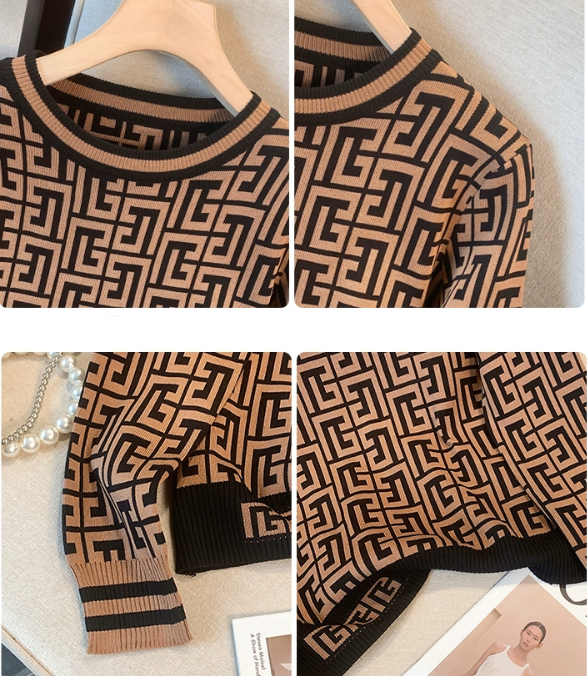 【Tops】4色展開~人気ジャカードニットセーター W9692