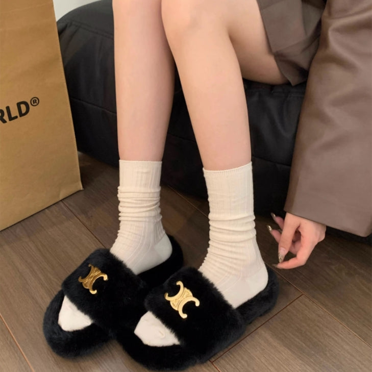 【Shoes】可愛いファースリッパ3色展開 Z-6429