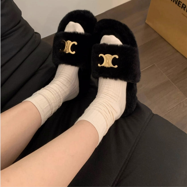 【Shoes】可愛いファースリッパ3色展開 Z-6429