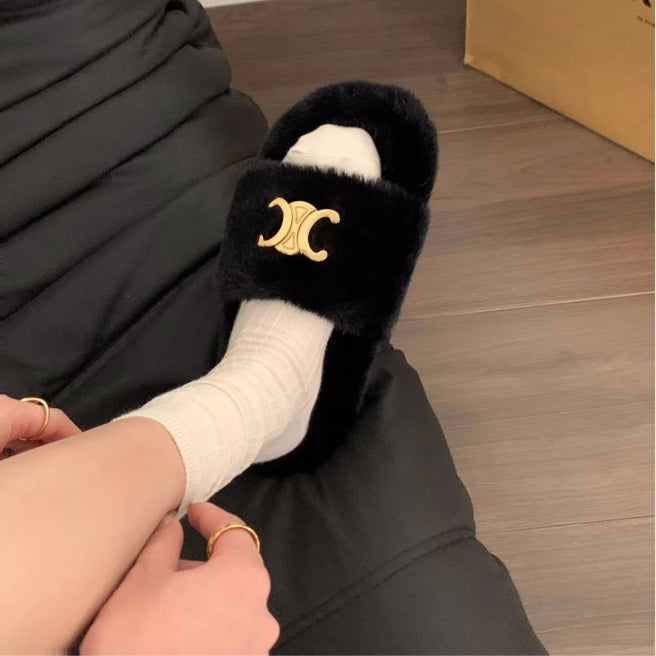 【Shoes】可愛いファースリッパ3色展開 Z-6429