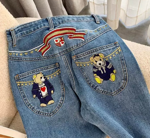 【Bottoms】くま刺繍デニムパンツ W9960