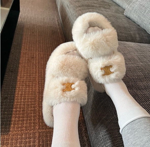 【Shoes】可愛いファースリッパ W9986