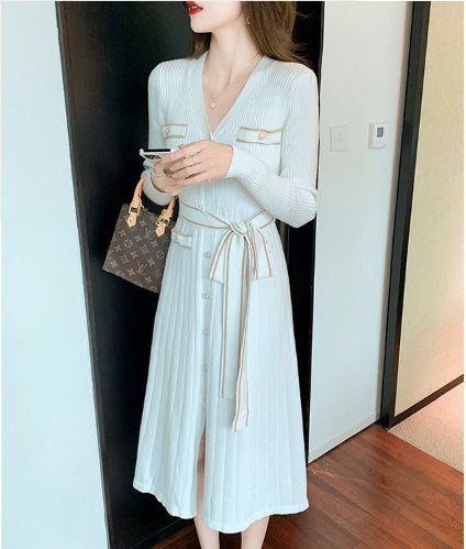 【Dress】リボン付きニットワンピース W10011