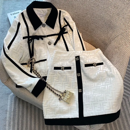 【Set】配色フレンチ2点セット ジャケット + ミニスカート Z-6517