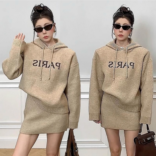 【Set】3色選択可セーター+スカートニットセット    W10288