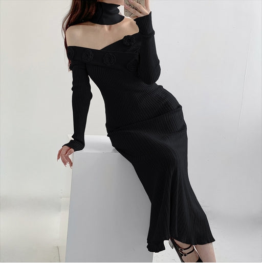 【Dress】フラワーニットワンピース W10333