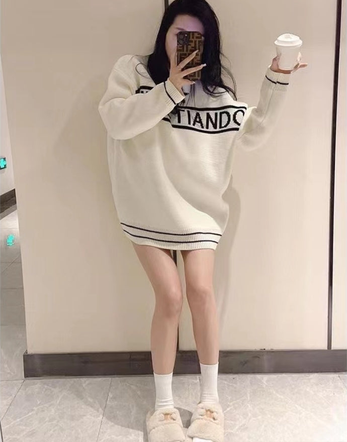 【Tops】配色ニットプルオーバー Z-6636