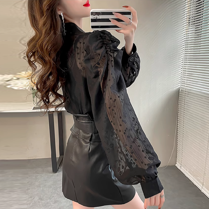 【Tops】透け感トッド柄シャツ Z6774