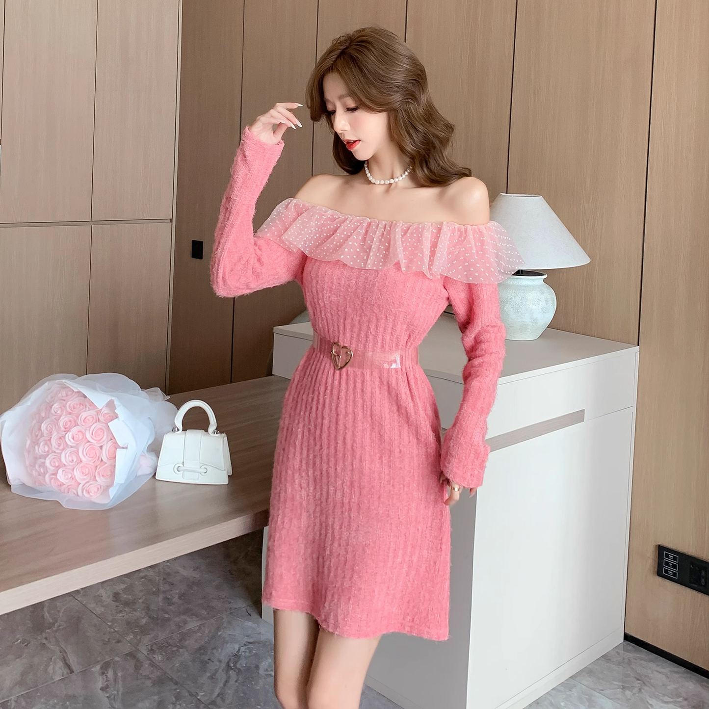 【Dress】オフショルダー春夏デートワンピース Z6789