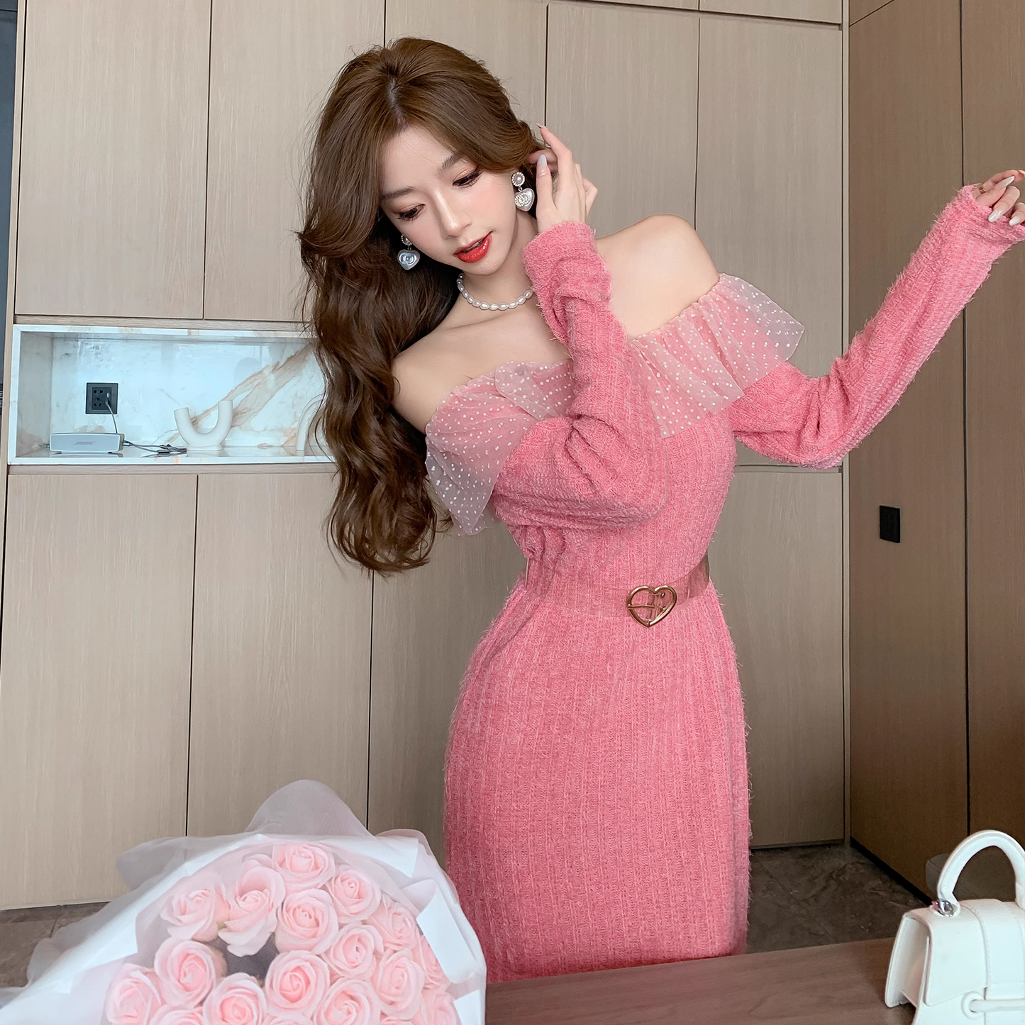 【Dress】オフショルダー春夏デートワンピース Z6789