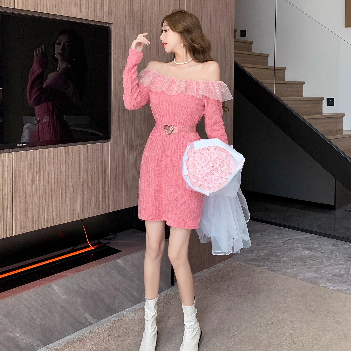 【Dress】オフショルダー春夏デートワンピース Z6789