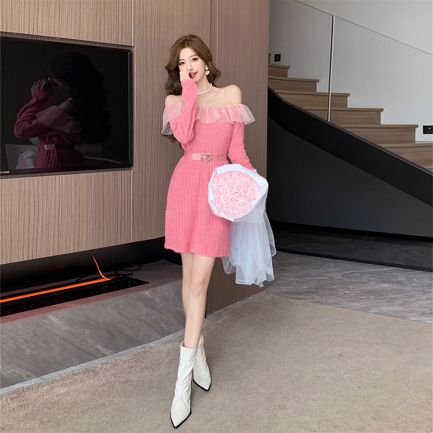 【Dress】オフショルダー春夏デートワンピース Z6789
