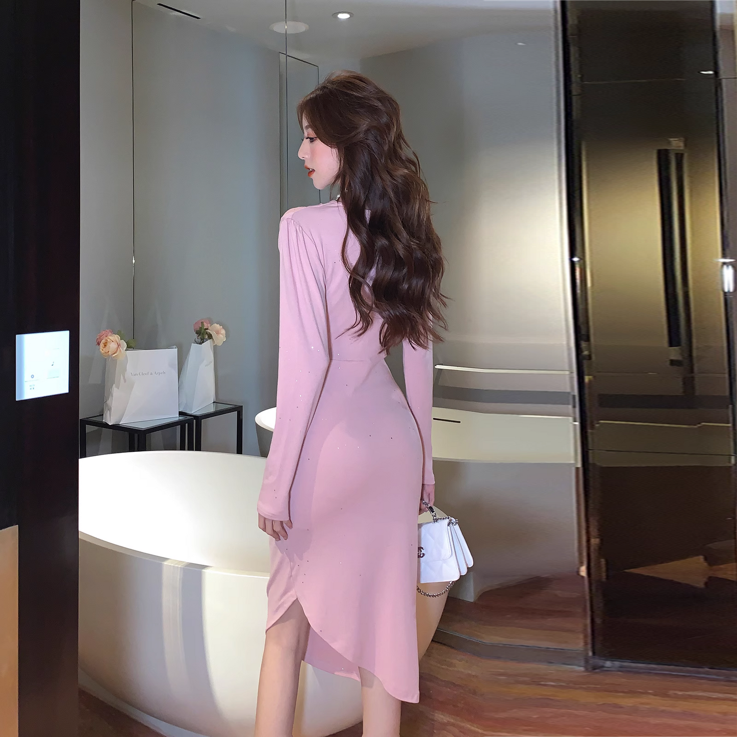 【Dress】シンプル無地ギャザーワンピース Z6812