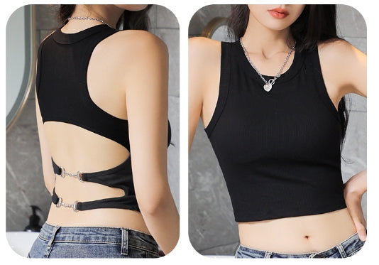 【Tops】ベアトップバック透かし彫りタンクトップ W10838