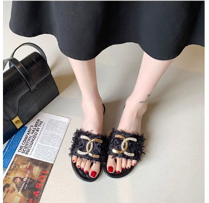 【Shoes】2色展開タッセルスリッパ W11093