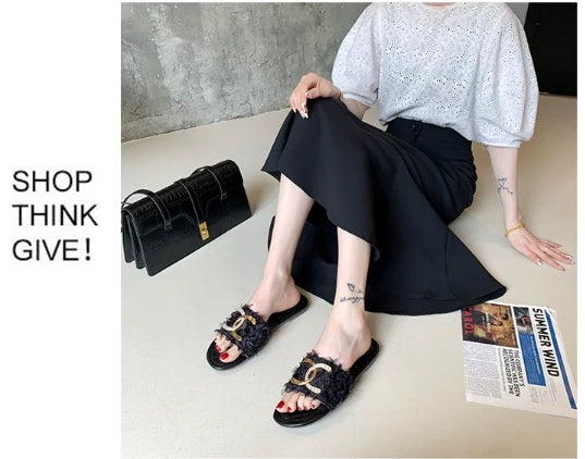 【Shoes】2色展開タッセルスリッパ W11093
