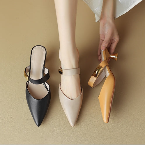 【Shoes】ポインテッドトゥベーシックヒールスリッパ W11349