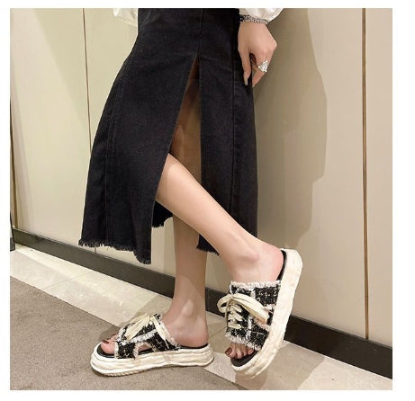 【Shoes】タッセル厚底スリッパサンダル W11751