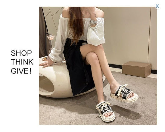 【Shoes】タッセル厚底スリッパサンダル W11751