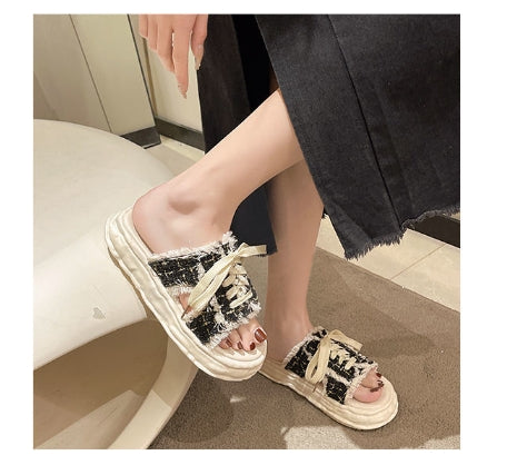 【Shoes】タッセル厚底スリッパサンダル W11751
