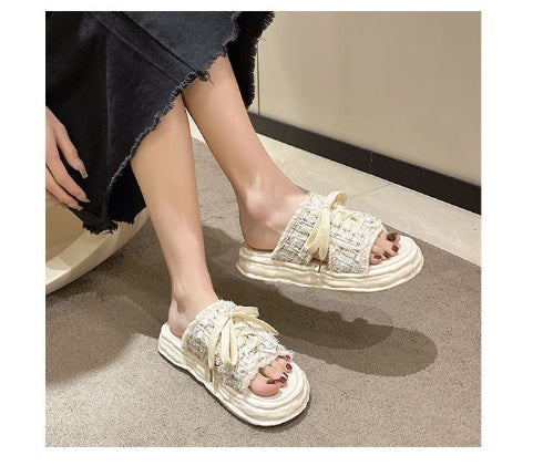 【Shoes】タッセル厚底スリッパサンダル W11751