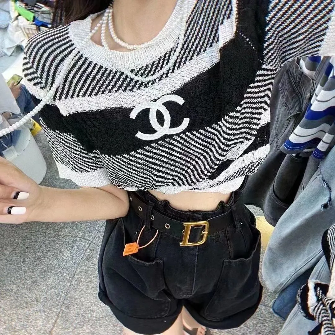 【Tops】配色ニットTシャツ Z6748