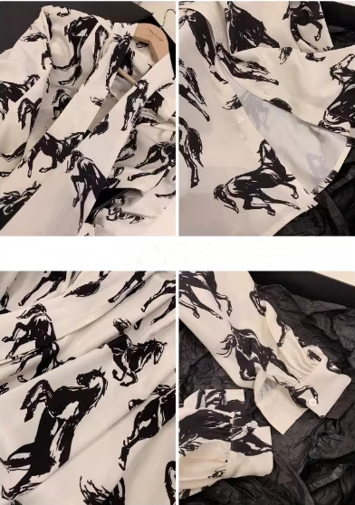 【Tops】長袖プリントシャツ W13107