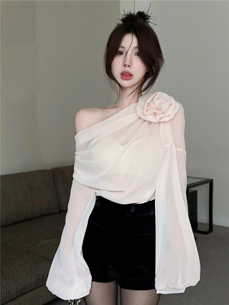【Tops】透け感シフォンブラウス Z7061