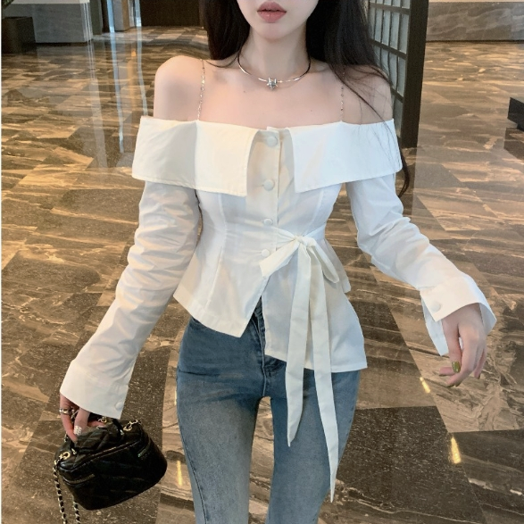 【Tops】きれいめ肩見せシャツ W13201