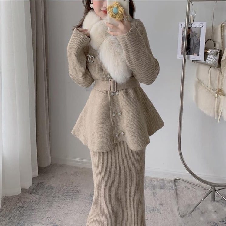 【Set】カーデ+スカート2点セット Z7120