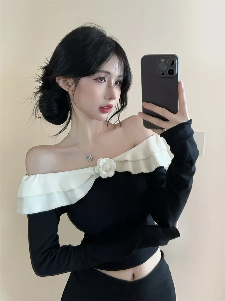 【Tops】】配色ショルダーブラウス Z7261