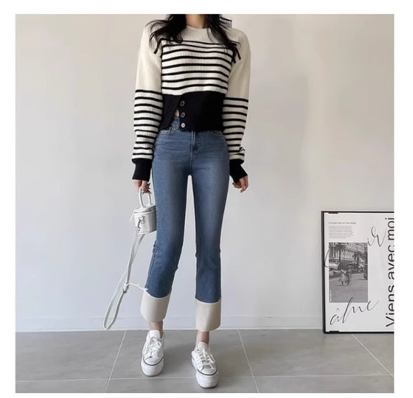 【Tops】配色セーター W13485