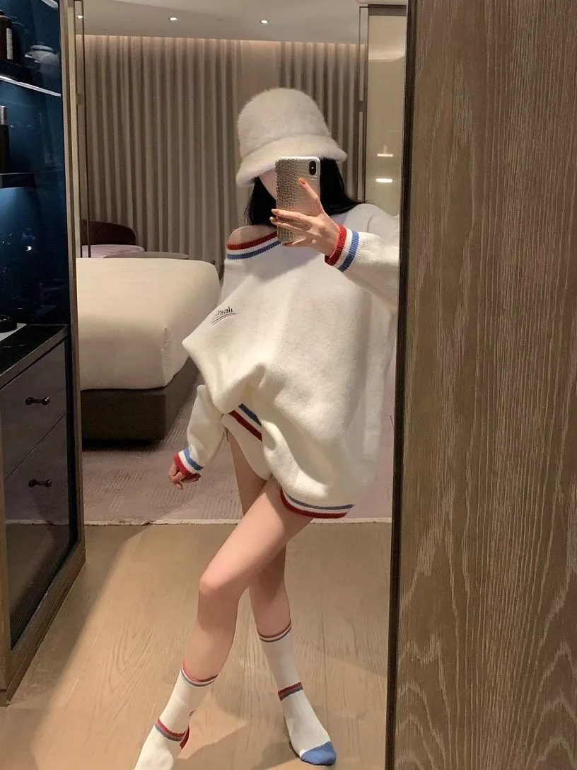 【Tops】配色ゆったりニット Z7288