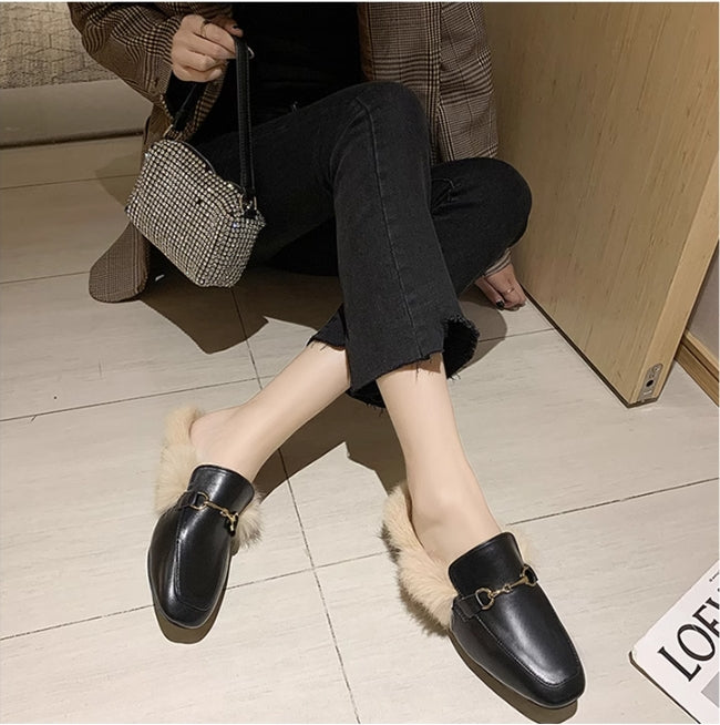 【Shoes】ファーデザインスリッパ W13620