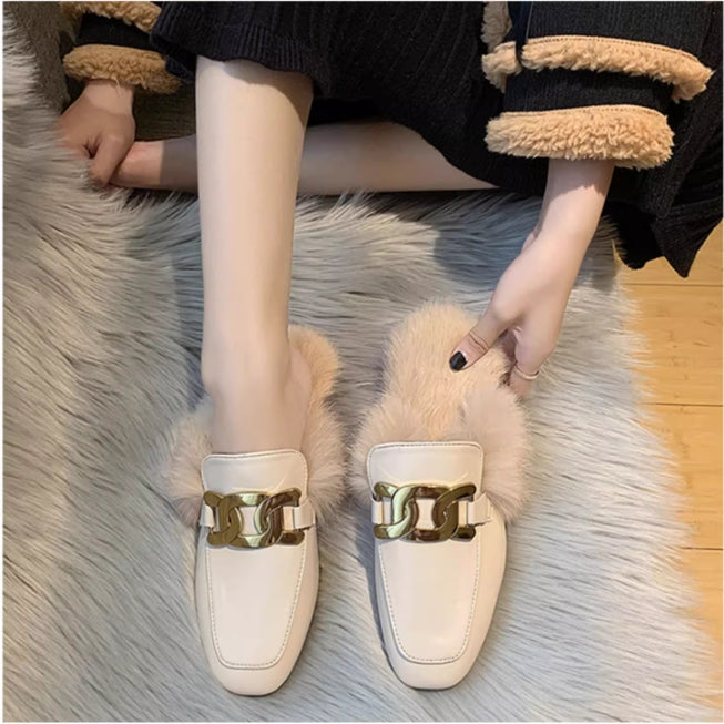 【Shoes】ファーデザインスリッパ W13620