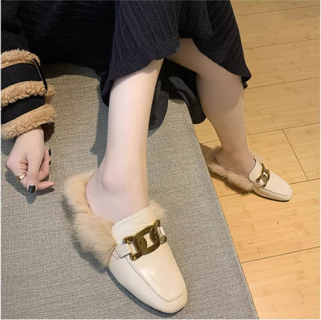 【Shoes】ファーデザインスリッパ W13620