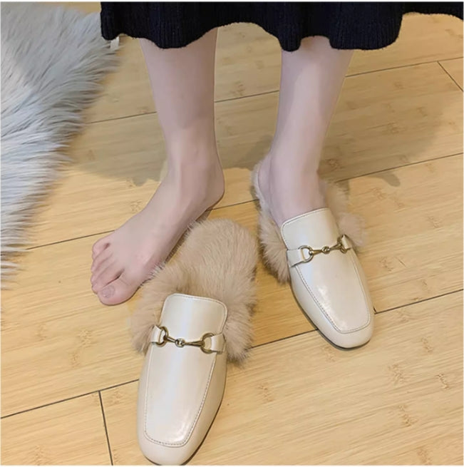 【Shoes】ファーデザインスリッパ W13620