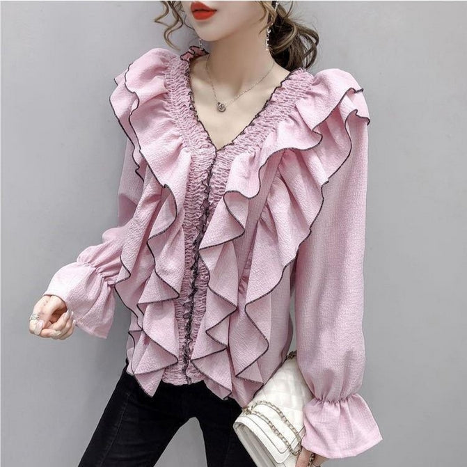 【Tops】フェミニン配色ブラウス Z7393