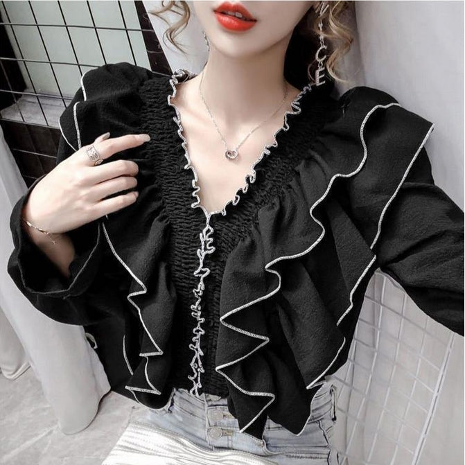 【Tops】フェミニン配色ブラウス Z7393