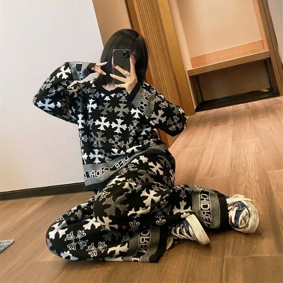 【Set】レトロ2点セット セーター + パンツ Z7435