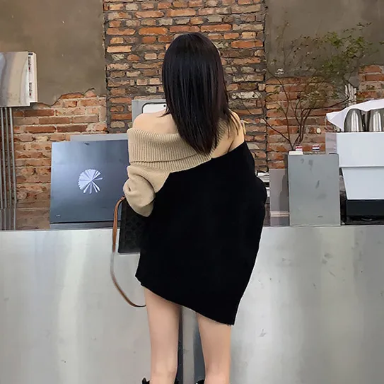 【Tops】2way配色ワンショルダーニット Z7537