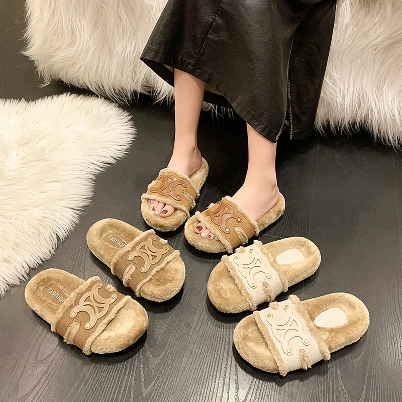 【Shoes】滑り止めファースリッパ3色 Z7608