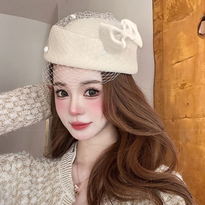 【雑貨】チュール付きベレー帽 Z7660