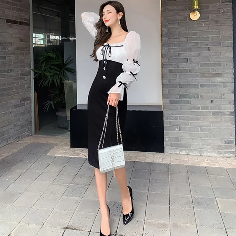 【Dress】配色フェミニンワンピース Z7677