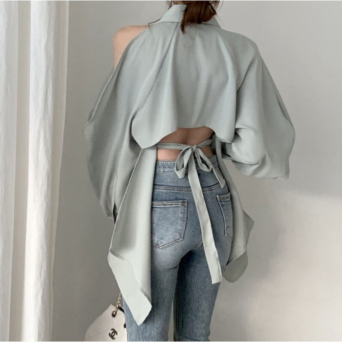 【Tops】バックレース春秋シャツ Z7684
