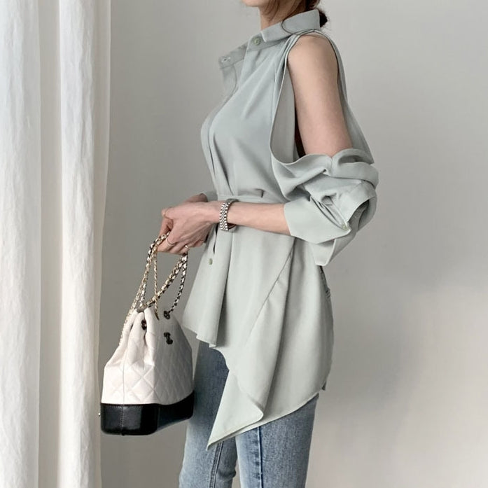 【Tops】バックレース春秋シャツ Z7684