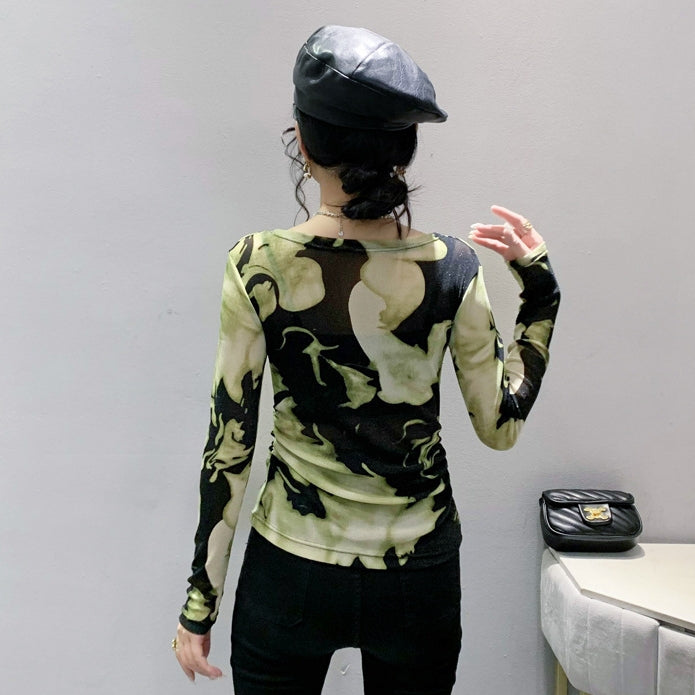 【Tops】透け感チュールブラウス Z7748